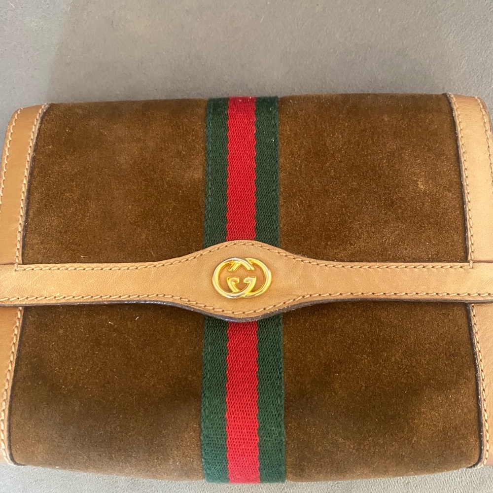 Gucci Parfums Clutch Bag Suede Brown